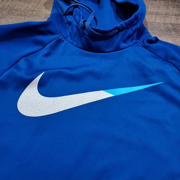 Nike Dri Fit Hoodie Men Large Swoosh Logo Work Shirt Blue Front Kangroo Pocket - Picture 3 of 12